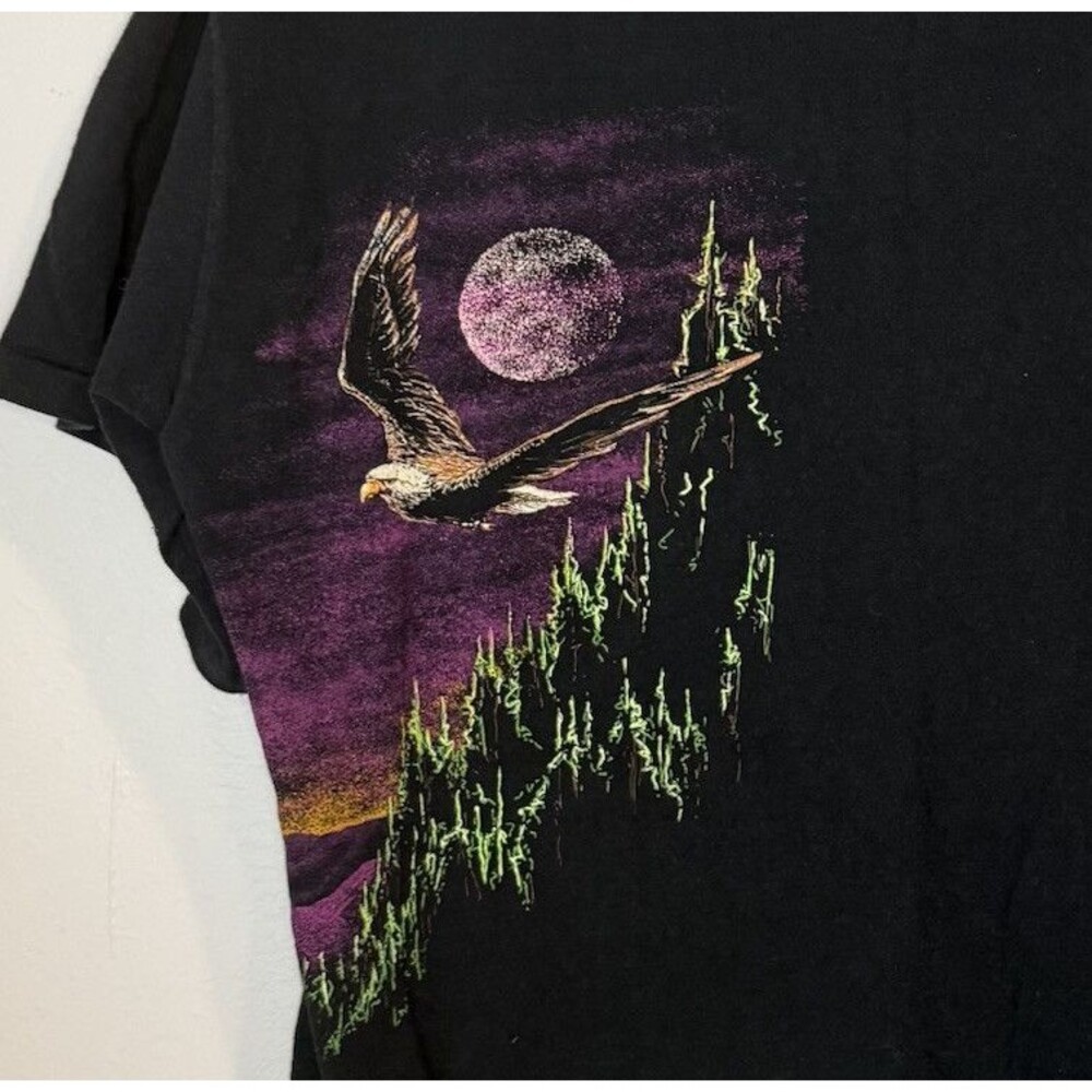 Rare Vintage 90s Hazelwood Eagle Mens XL Black Shirt Short Sleeve Single Stitch - Picture 7 of 9